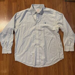 Brooks Brothers Blue & White Stripe Button Down Shirt Size XL Preppy Career Work